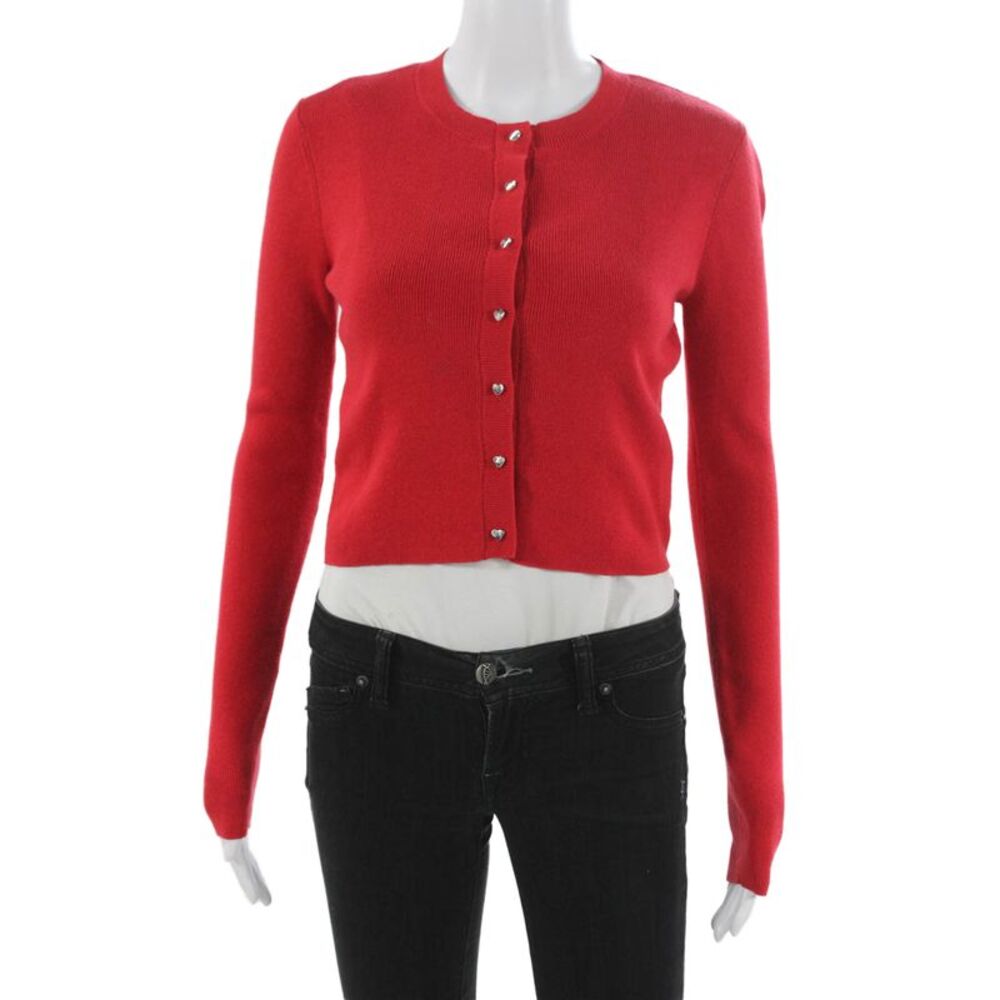 Cami NYC Women Cardigan Red Crew Neck 80% Cotton Long Sleeve Size 2XS